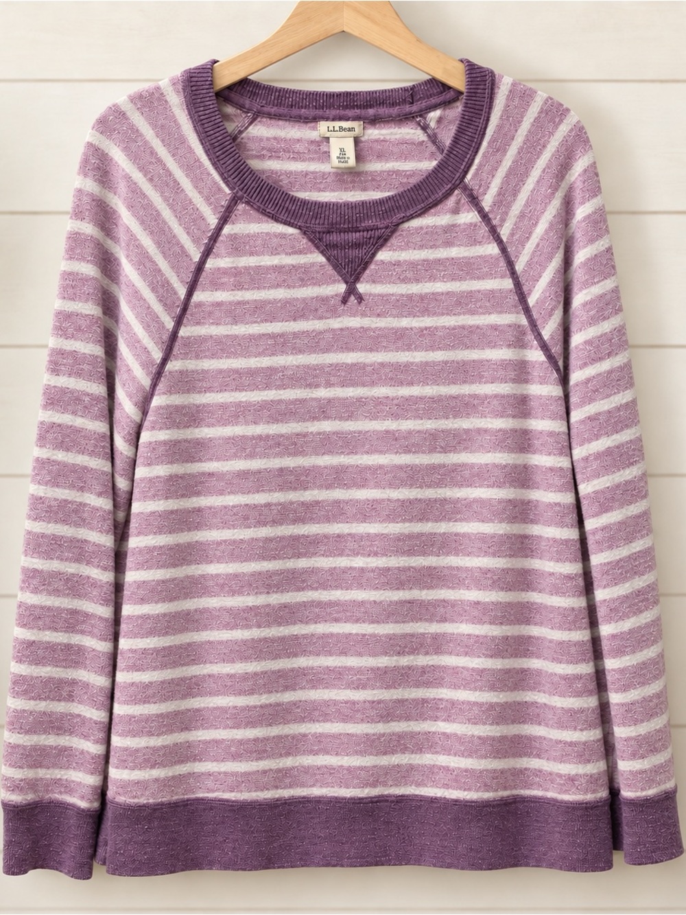 L.L. Bean Mauve and White Striped Crew Sweatshirt